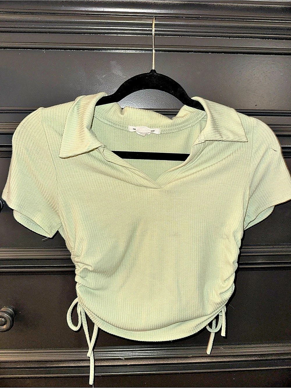 Ruched Collared Short Sleeve Top in Green